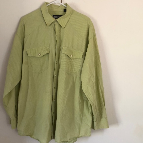 Men’s green pearl snap button up Resistol rode gear - Picture 2 of 15